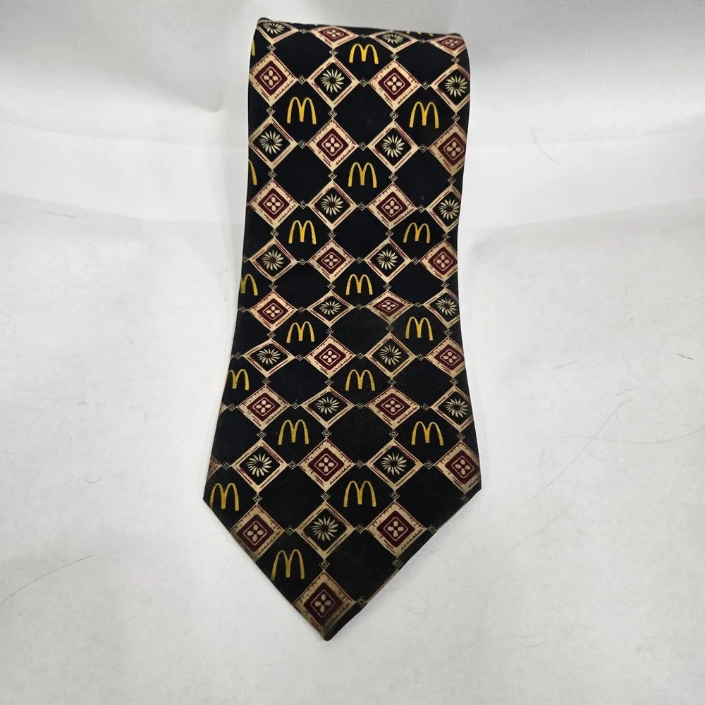 McDonalds Employee Uniform Tie Crest Black Gold Burgundy Geometric Arches 60in
